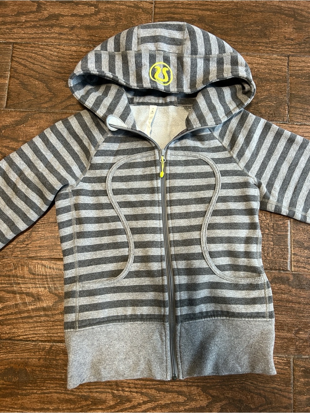 lululemon athletica Gray Striped Zip Hoodie with Yellow Logo Accent